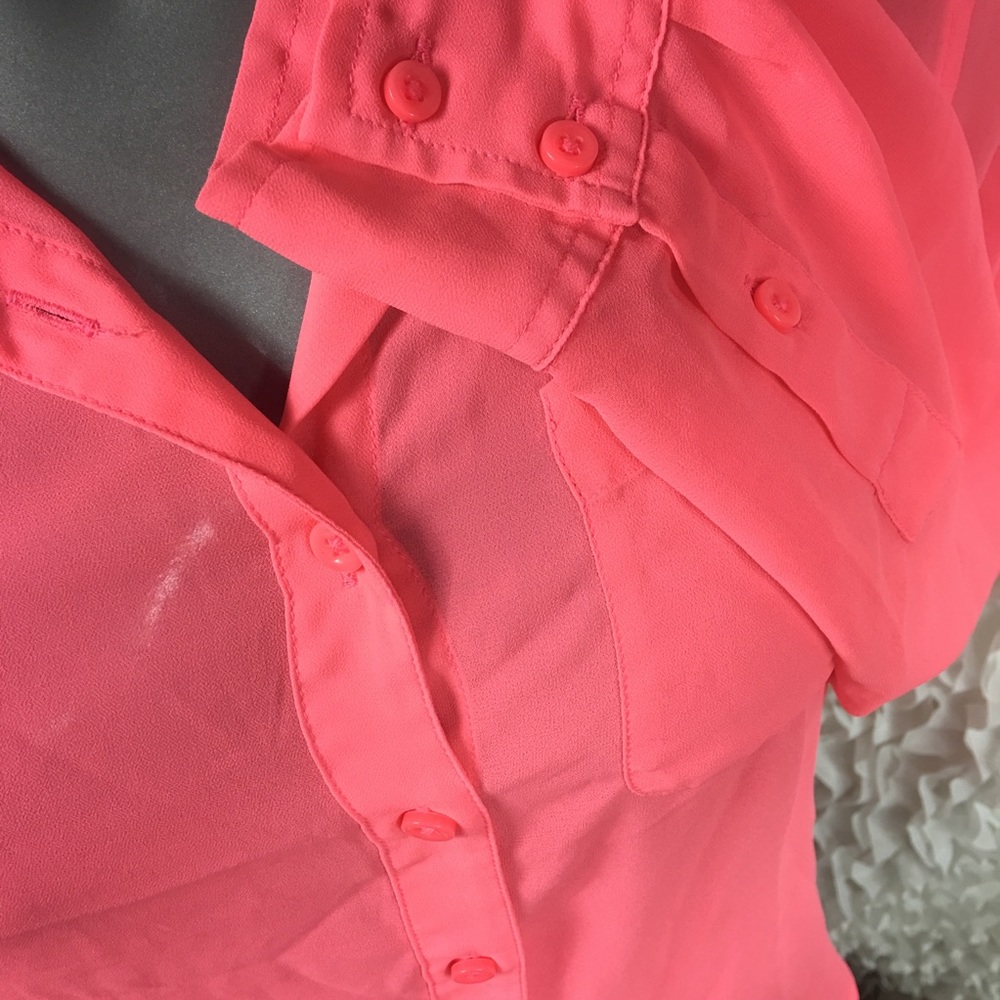 AMERICAN EAGLE | Bright Coral Sheer Button Blouse - Picture 5 of 6